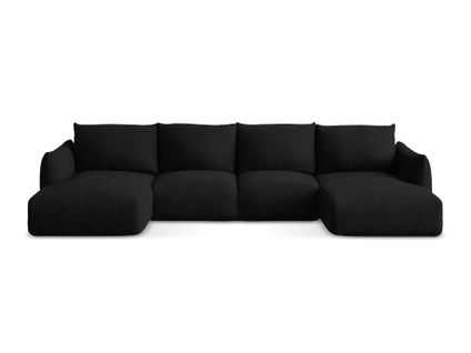 Canapé Panoramique 4 Places Convertible Leila En Tissu Chenille Noir