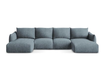 Canapé Panoramique 4 Places Convertible Leila En Tissu Chenille Jeans