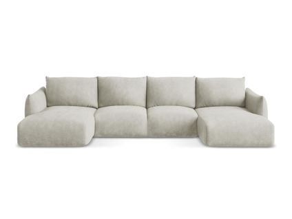 Canapé Panoramique 4 Places Convertible Leila En Tissu Chenille Perle