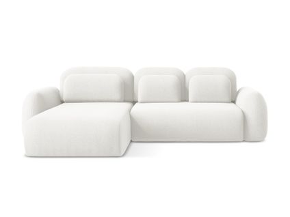 Canapé D’angle 3 Places Gauche Convertible Lohi En Tissu Bouclette Blanc
