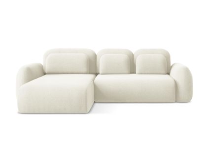 Canapé D’angle 3 Places Gauche Convertible Lohi En Tissu Bouclette Beige Clair