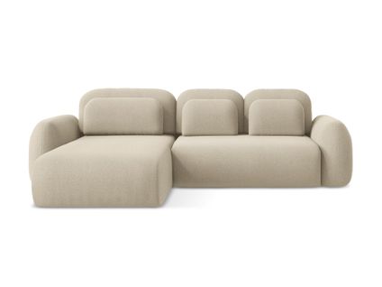Canapé D’angle 3 Places Gauche Convertible Lohi En Tissu Bouclette Beige Foncé