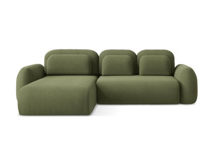 Canapé D’angle 3 Places Gauche Convertible Lohi En Tissu Bouclette Vert