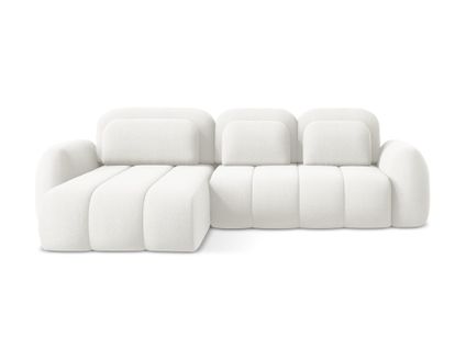 Canapé D’angle 3 Places Gauche Convertible Pele En Tissu Bouclette Blanc