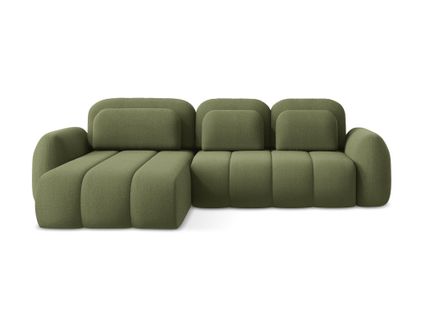 Canapé D’angle 3 Places Gauche Convertible Pele En Tissu Bouclette Vert