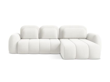 Canapé D'angle Droit Convertible Pele En Tissu Bouclette Blanc