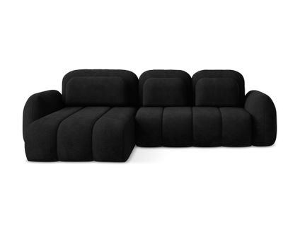Canapé D’angle 3 Places Gauche Convertible Pele En Tissu Chenille Noir