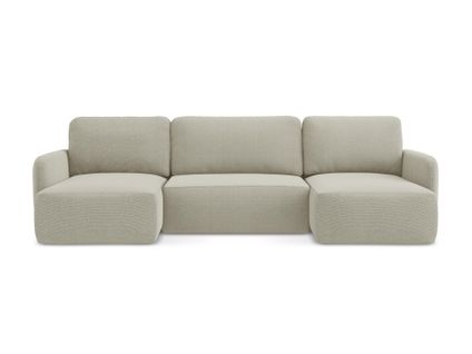 Canapé Panoramique 4 Places Convertible Lilo En Tissu Texturé Beige Clair