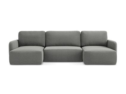 Canapé Panoramique 4 Places Convertible Lilo En Tissu Texturé Gris