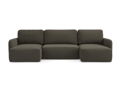 Canapé Panoramique 4 Places Convertible Lilo En Tissu Texturé Taupe