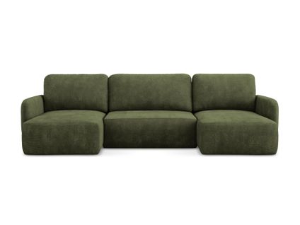 Canapé Panoramique 4 Places Convertible Lilo En Tissu Chenille Olive