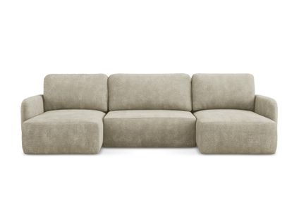 Canapé Panoramique 4 Places Convertible Lilo En Tissu Chenille Beige
