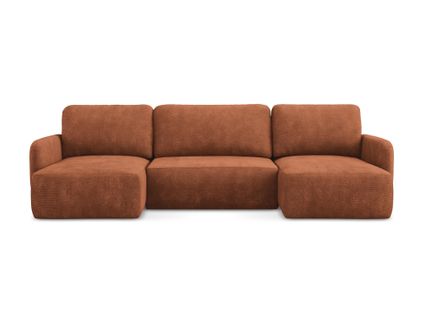 Canapé Panoramique 4 Places Convertible Lilo En Tissu Chenille Terre Cuite