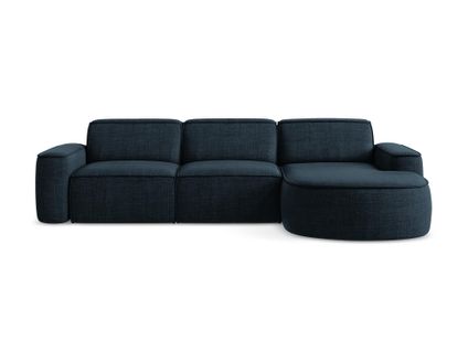 Canapé D'angle 3 Places Modulaire Droit Omao En Tissu Texturé Bleu Royal