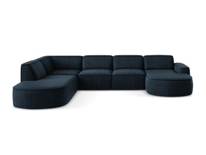 Canapé Panoramique 4 Places Modulaire Droit Omao En Tissu Texturé Bleu Royal