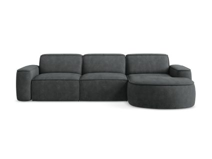 Canapé D'angle 3 Places Modulaire Droit Omao En Tissu Chenille Gris Foncé