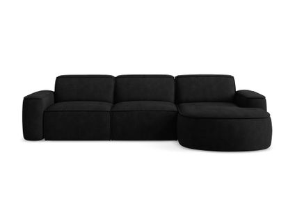 Canapé D'angle 3 Places Modulaire Droit Omao En Tissu Chenille Noir