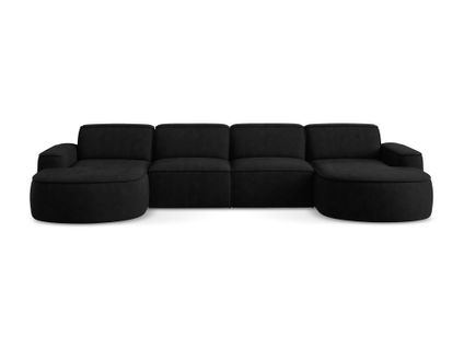 Canapé Panoramique 4 Places Modulaire Omao En Tissu Chenille Noir