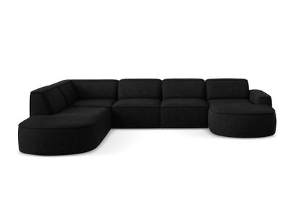 Canapé Panoramique 5 Places Modulaire Droit Omao En Tissu Chenille Noir