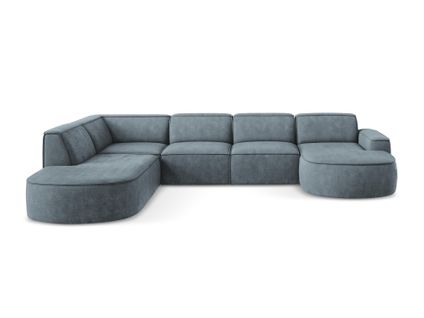 Canapé Panoramique 5 Places Modulaire Droit Omao En Tissu Chenille Jeans
