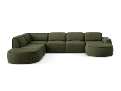 Canapé Panoramique 5 Places Modulaire Droit Omao En Tissu Chenille Olive