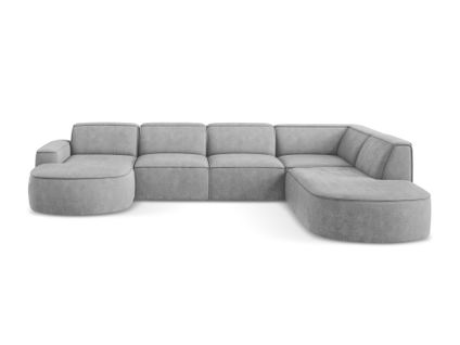 Canapé Panoramique 5 Places Modulaire Gauche Omao En Tissu Chenille Gris Clair