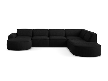 Canapé Panoramique 5 Places Modulaire Gauche Omao En Tissu Chenille Noir