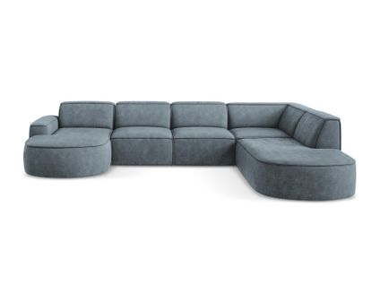 Canapé Panoramique 5 Places Modulaire Gauche Omao En Tissu Chenille Jeans