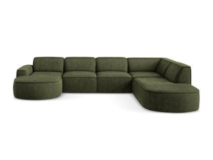 Canapé Panoramique 5 Places Modulaire Gauche Omao En Tissu Chenille Olive