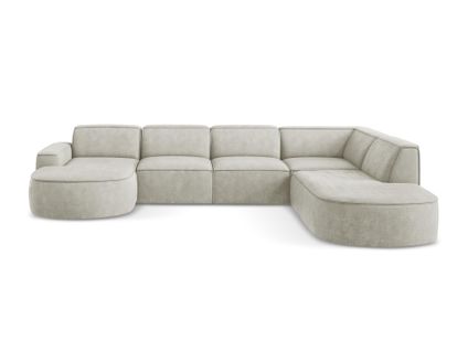 Canapé Panoramique 5 Places Modulaire Gauche Omao En Tissu Chenille Perle