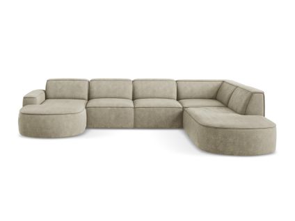 Canapé Panoramique 5 Places Modulaire Gauche Omao En Tissu Chenille Beige