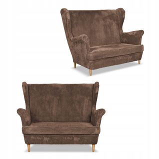 Canapé à Oreilles Bonito (uszak) — Style Scandinave, Velours Côtelé Marron Rayé