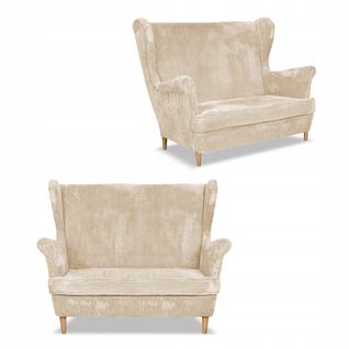 Canapé Scandinave Bonito à Oreilles En Velours Côtelé Beige à Rayures