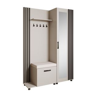 Livia Set De Vestiaire Avec Cintres Et Miroir 207 Cm, Cachemire + Noir, Côté Gauche