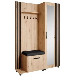 Livia Set De Vestiaire Avec Cintres Et Miroir 207 Cm, Chêne Artisanal + Noir, Côté Gauche