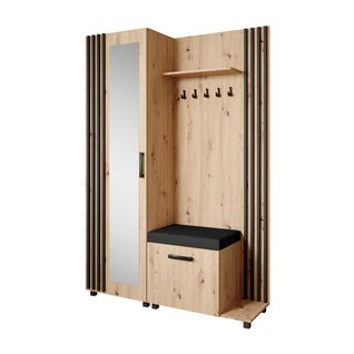 Livia Set De Vestiaire Avec Cintres Et Miroir 207 Cm, Chêne Artisanal + Noir, Côté Droite