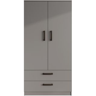 Armoire Trend 2 Portes 90 Cm Graphite  – 2 Tiroirs, Penderie, 5 Étagères