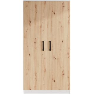Armoire Trend 2 Portes 90 Cm Blanc + Chêne Artisan– Penderie, 5 Étagères