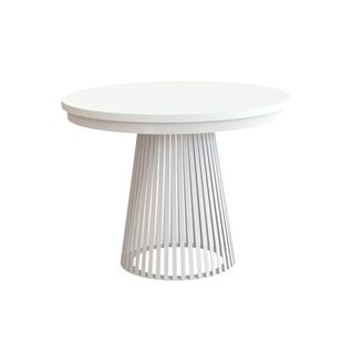 Table Ronde Lumi Ø 100–180 Cm Extensible, Pieds En Métal, Style Loft, Couleur : Blanc/blanc