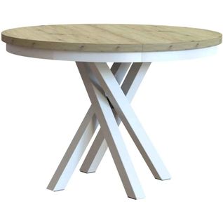 Table Ronde Kris Ø 100–140 Cm Extensible, Pieds En Métal, Style Loft, Couleur : Blanc/chêne Artisan