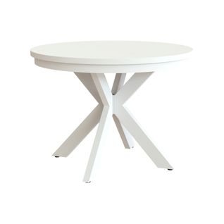 Table Ronde Bilbao Ø 100–180 Cm Extensible, Pieds En Métal, Style Loft, Couleur : Blanc/blanc
