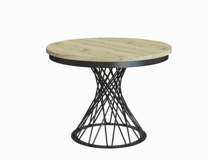 Table Ronde Laura Ø 100–140 Cm Extensible, Pieds En Métal, Style Loft, Couleur : Noir/chêne Artisan