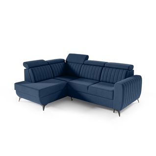 Canapé D’angle Connor II Convertible Avec Coffre - Ottomane Gauche - Bleu Marine