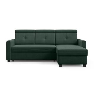 Canapé D’angle Milano Convertible Avec Coffre - Ottomane Droit - Vert Bouteille