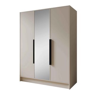 Armoire à Portes Battantes LARO 150 cm - Avec Miroir, Cachemire Avec Poignées Noires