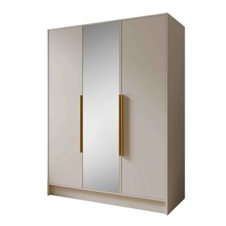 Armoire à Portes Battantes LARO 150 cm - Avec Miroir, Cachemire Avec Poignées Dorées