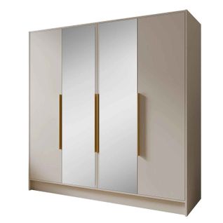 Armoire à Portes Battantes LARO 200 cm - Avec Miroir, Cachemire Avec Poignées Dorées