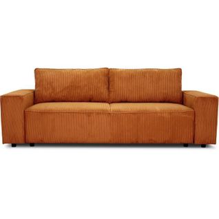 Canapé Convertible 3 Places Josh - Tissu Velours Cotelé Terracotta - L 239 X P 86 X H 85 Cm - Coffre