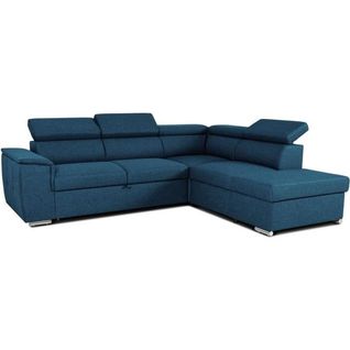Canapé D'angle Convertible Réversible Avec Coffre - 5 Places - Daytona - Tissu Bleu - 260 X 94 X 21