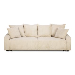 Canapé convertible 3 places et 1 coffre de rangement TARA velours côtelé beige